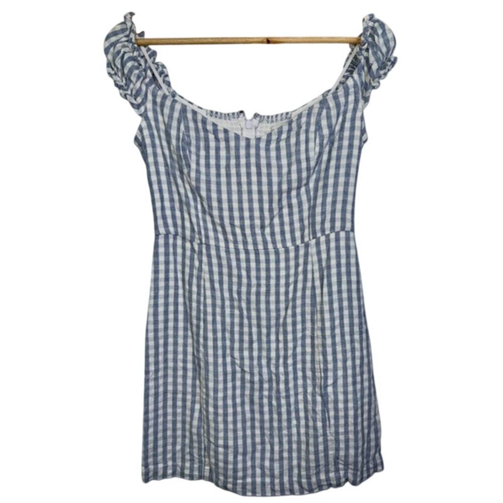 Abercrombie & Fitch Blue White Plaid Gingham Linen Blend Mini Dress Women Size M